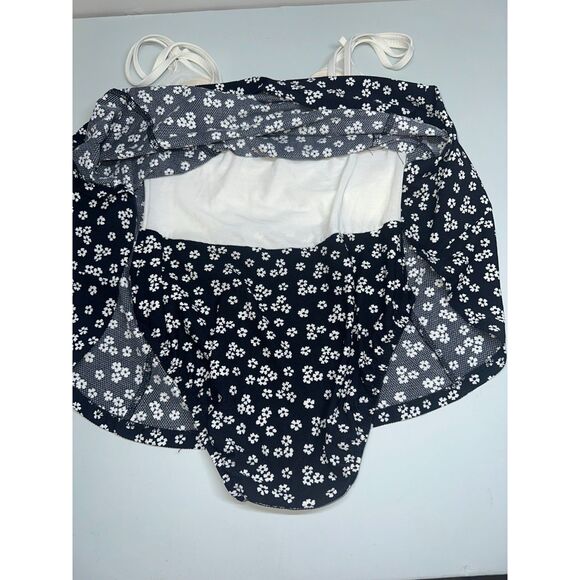 VTG Mainstream Black White Floral Skirted Swimsuit Pin Up Classic Nautical Sz 10 - Picture 8 of 13